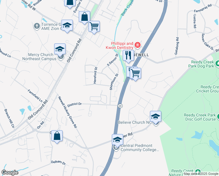 map of restaurants, bars, coffee shops, grocery stores, and more near 2122 Shorthorn Street in Charlotte