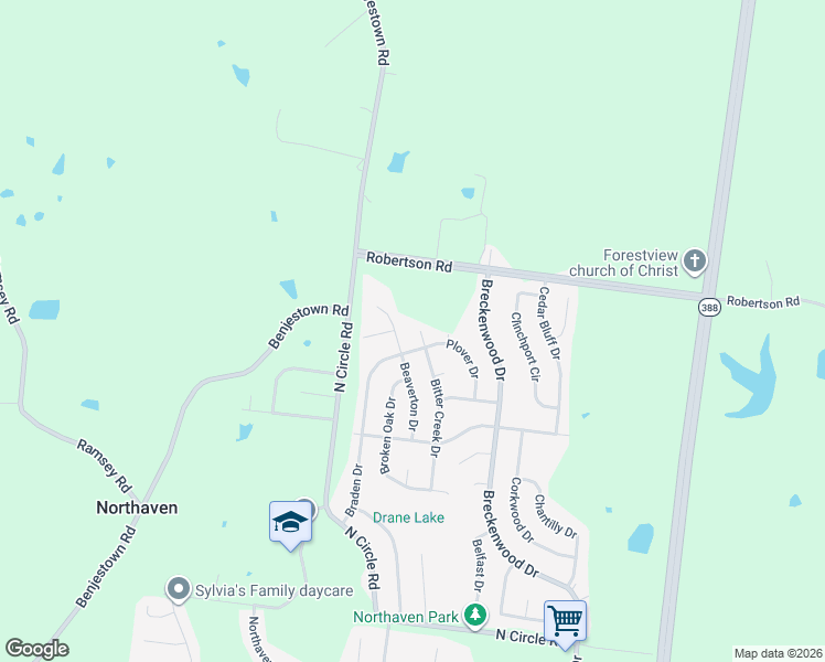 map of restaurants, bars, coffee shops, grocery stores, and more near 5365 Bitter Creek Drive in Memphis