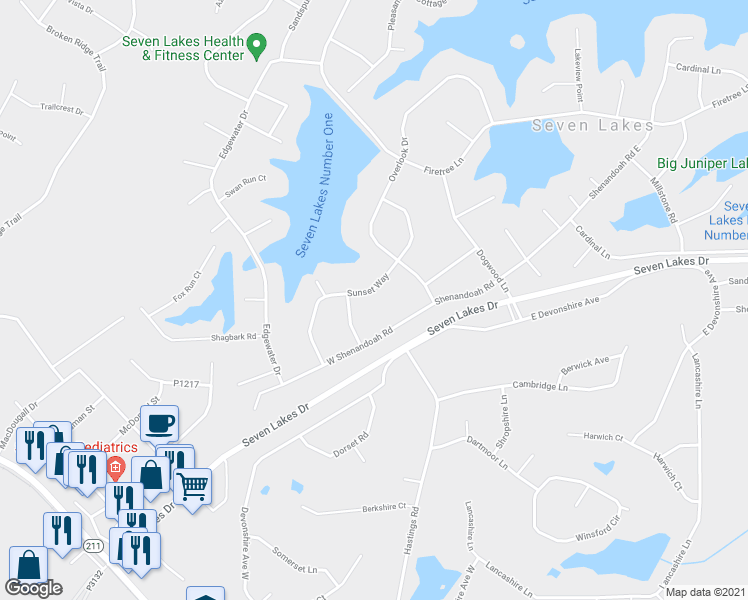 map of restaurants, bars, coffee shops, grocery stores, and more near 131 Sunset Way in West End