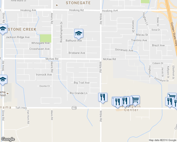 map of restaurants, bars, coffee shops, grocery stores, and more near 3502 Tori Lorene Avenue in Bakersfield