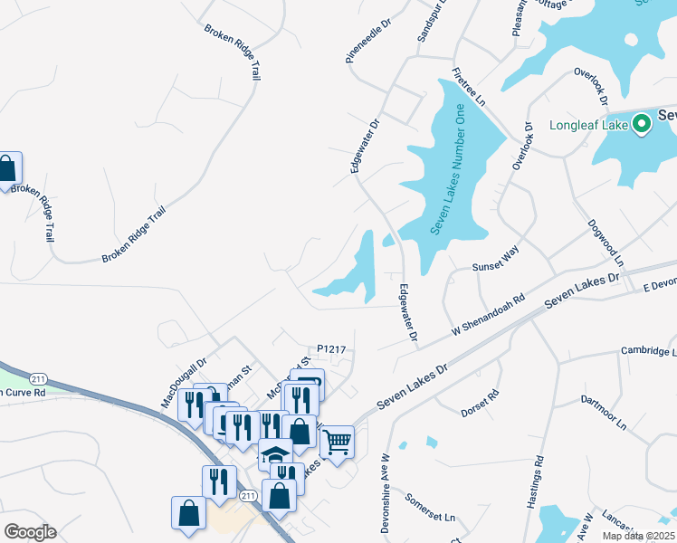 map of restaurants, bars, coffee shops, grocery stores, and more near 112 Fox Run Road in Pinehurst