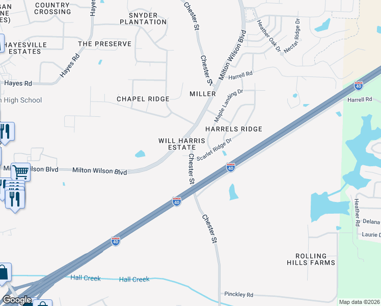 map of restaurants, bars, coffee shops, grocery stores, and more near 5375 Harris Road in Arlington