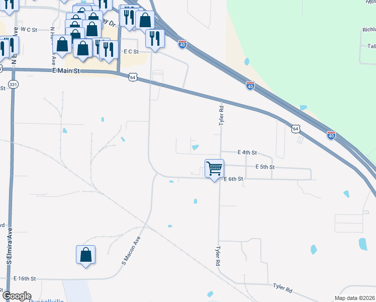 map of restaurants, bars, coffee shops, grocery stores, and more near 311 Harris Circle in Russellville