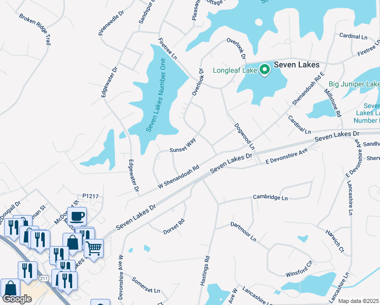 map of restaurants, bars, coffee shops, grocery stores, and more near in Pinehurst