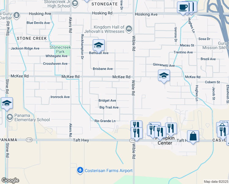 map of restaurants, bars, coffee shops, grocery stores, and more near 3502 Tori Lorene Avenue in Bakersfield