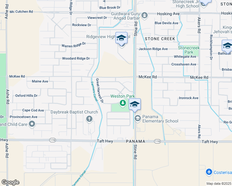 map of restaurants, bars, coffee shops, grocery stores, and more near 5108 Prairie Wheat Avenue in Bakersfield