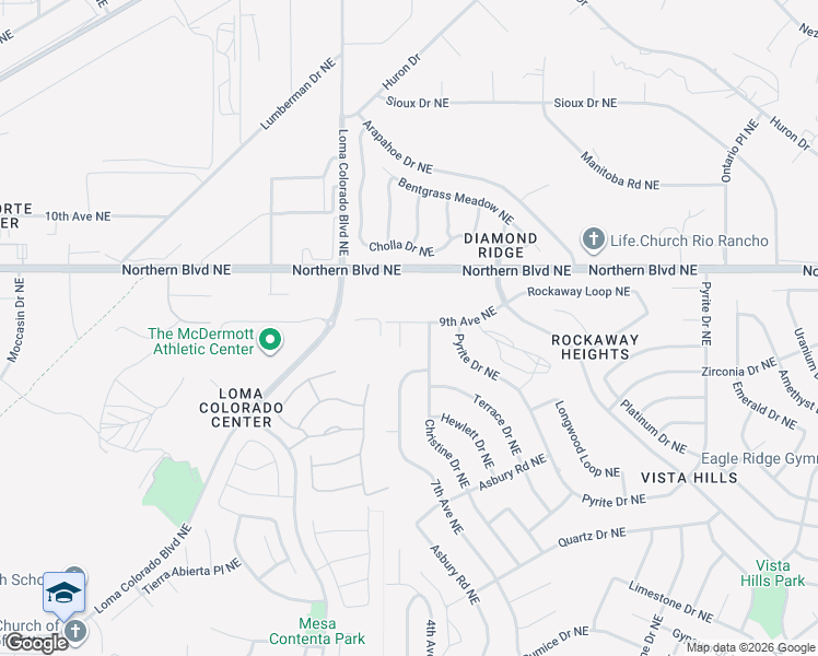 map of restaurants, bars, coffee shops, grocery stores, and more near 900 Riva Court Northeast in Rio Rancho