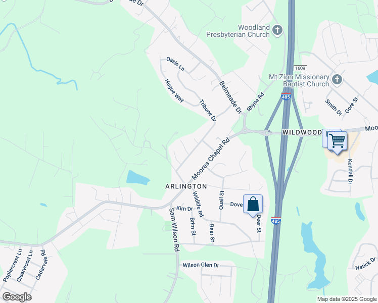 map of restaurants, bars, coffee shops, grocery stores, and more near 203 Tribune Drive in Charlotte