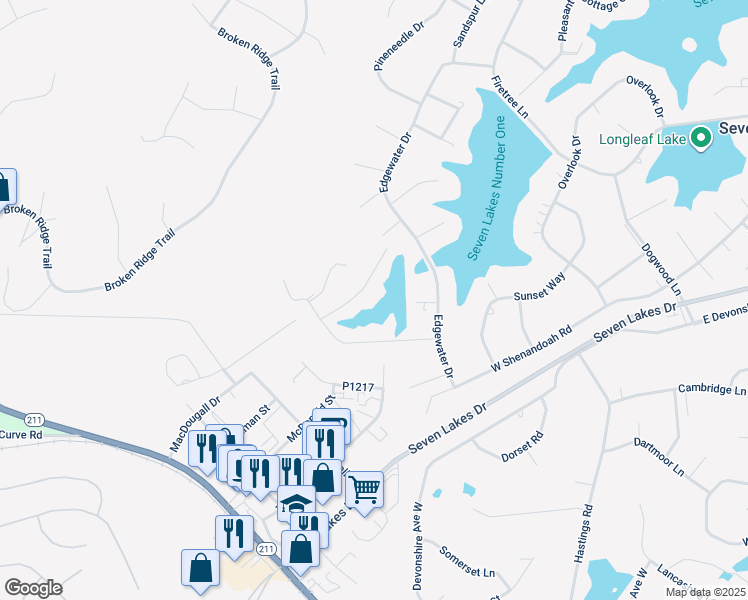 map of restaurants, bars, coffee shops, grocery stores, and more near 114 Fox Run Road in Pinehurst