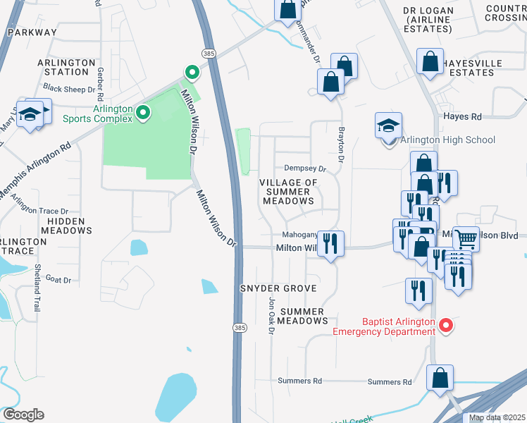 map of restaurants, bars, coffee shops, grocery stores, and more near 11546 Ryewood Cove in Arlington