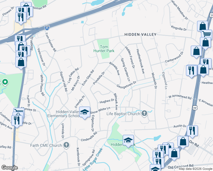 map of restaurants, bars, coffee shops, grocery stores, and more near 1132 Bilmark Avenue in Charlotte