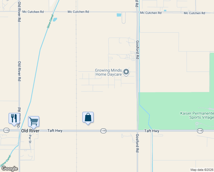 map of restaurants, bars, coffee shops, grocery stores, and more near 9013 Gosford Road in Bakersfield