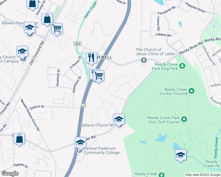 map of restaurants, bars, coffee shops, grocery stores, and more near 3123 Willamette Valley Drive in Charlotte
