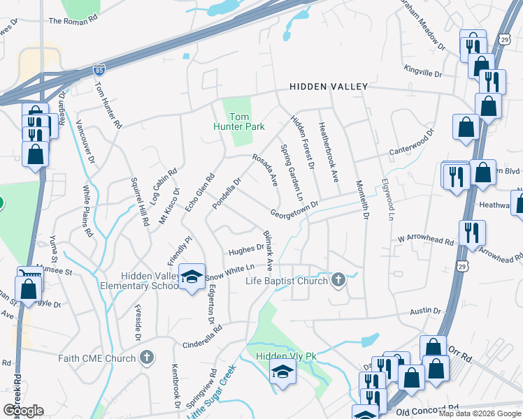map of restaurants, bars, coffee shops, grocery stores, and more near 1119 Georgetown Drive in Charlotte