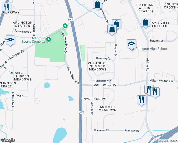 map of restaurants, bars, coffee shops, grocery stores, and more near 5376 Milton Ridge Drive in Arlington