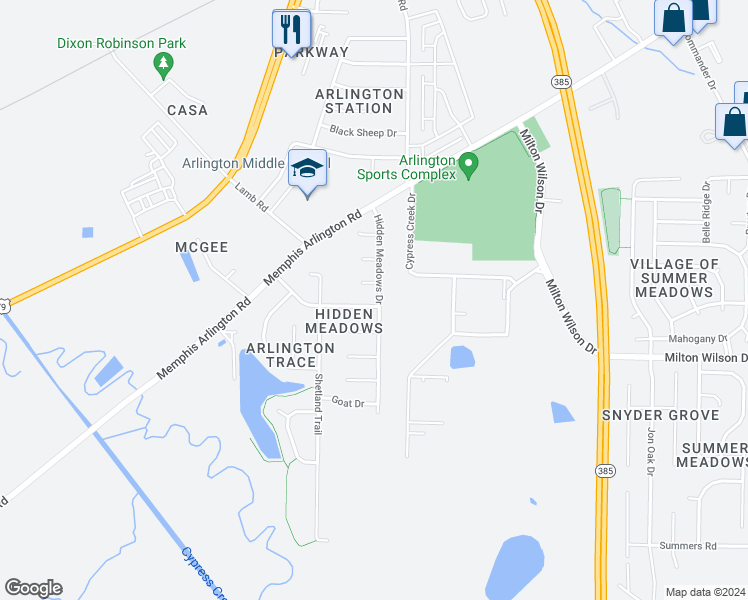 map of restaurants, bars, coffee shops, grocery stores, and more near 11216 Arlington Trace Drive in Arlington