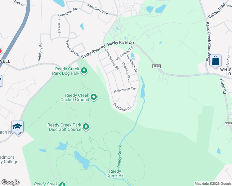 map of restaurants, bars, coffee shops, grocery stores, and more near 9725 Hollyburgh Terrace in Charlotte