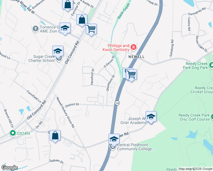 map of restaurants, bars, coffee shops, grocery stores, and more near 2112 Shorthorn Street in Charlotte
