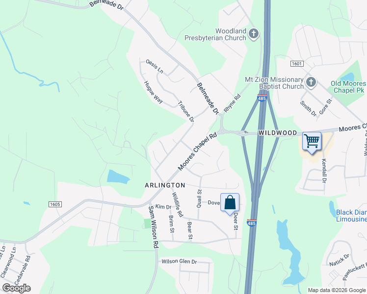 map of restaurants, bars, coffee shops, grocery stores, and more near 3012 Kraus Glen Drive in Charlotte