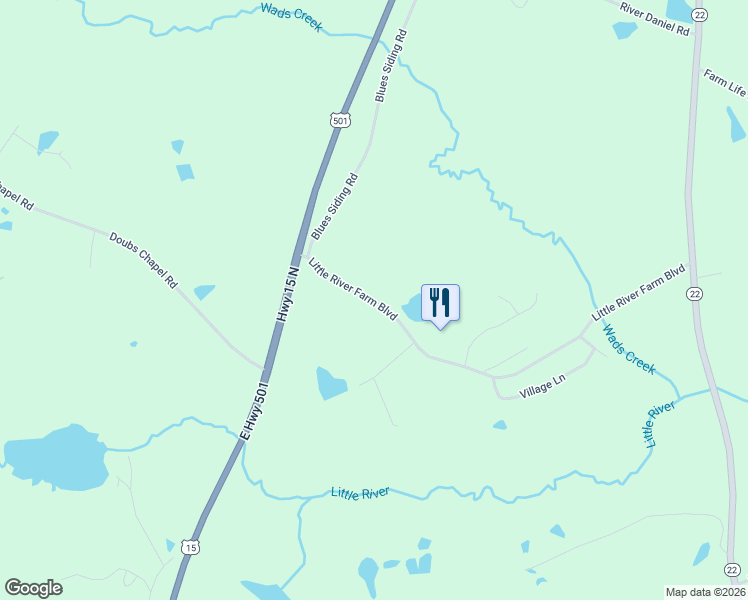 map of restaurants, bars, coffee shops, grocery stores, and more near 525 Little River Farm Boulevard in Carthage