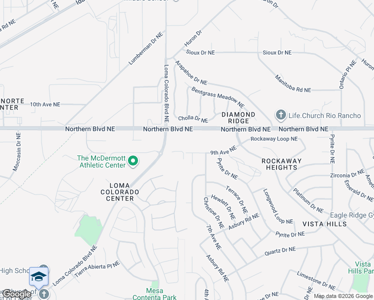 map of restaurants, bars, coffee shops, grocery stores, and more near 4441 9th Avenue Northeast in Rio Rancho