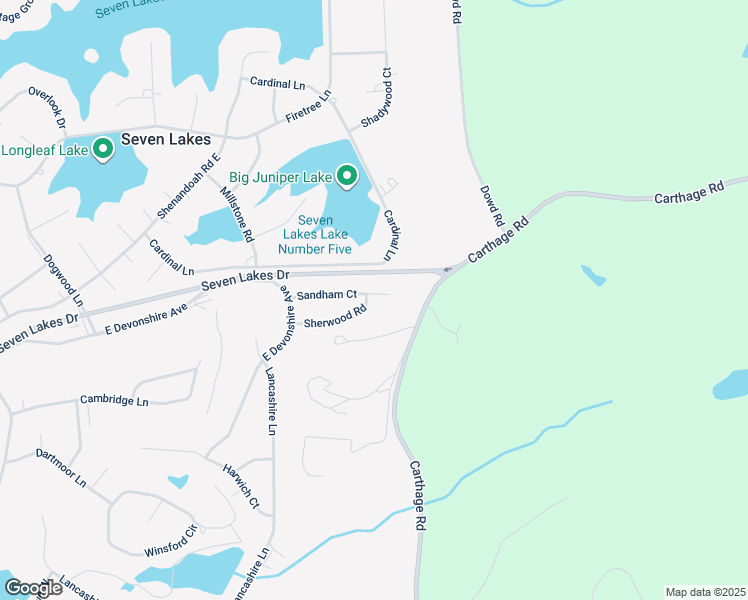 map of restaurants, bars, coffee shops, grocery stores, and more near 124 Sherwood Road in Seven Lakes