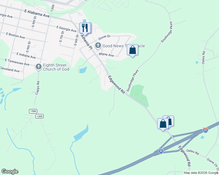 map of restaurants, bars, coffee shops, grocery stores, and more near 1006 Edgewood Road in Bessemer City