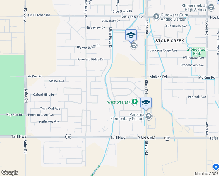 map of restaurants, bars, coffee shops, grocery stores, and more near 5405 Winter Barley Court in Bakersfield