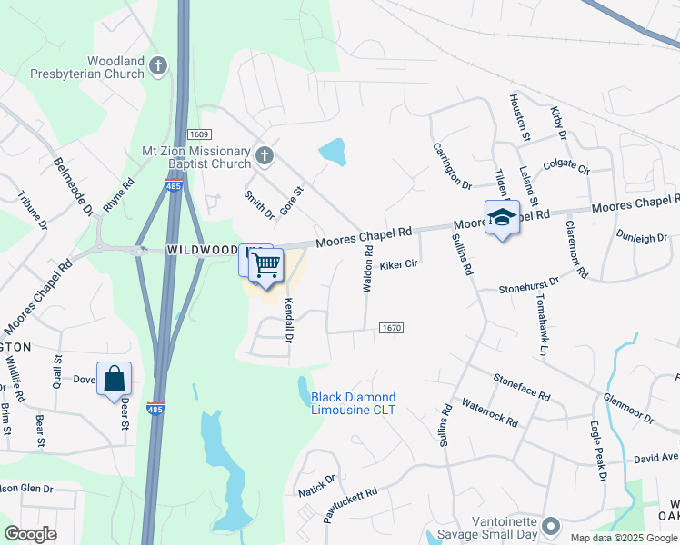 map of restaurants, bars, coffee shops, grocery stores, and more near 7508 Niccoline Lane in Charlotte
