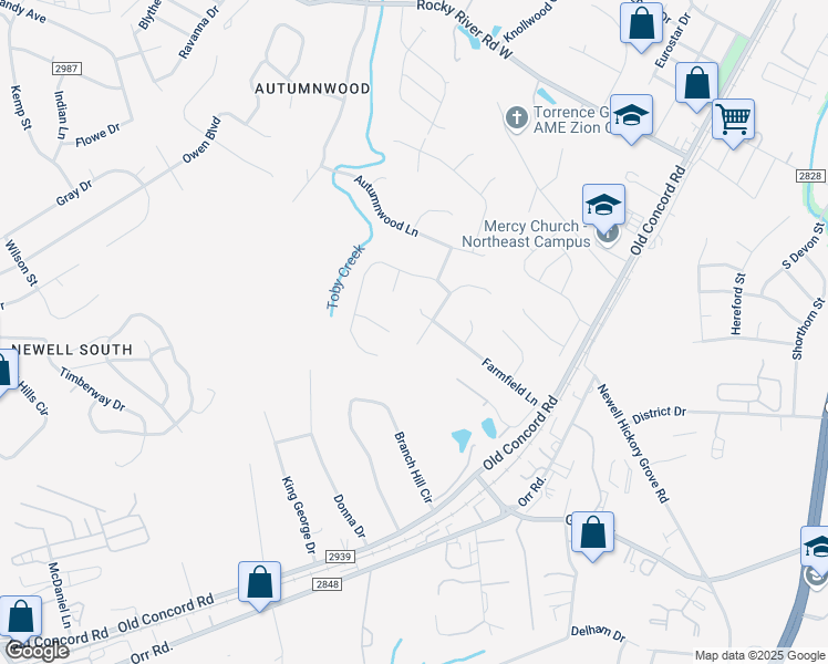 map of restaurants, bars, coffee shops, grocery stores, and more near 7320 Hounslow Lane in Charlotte