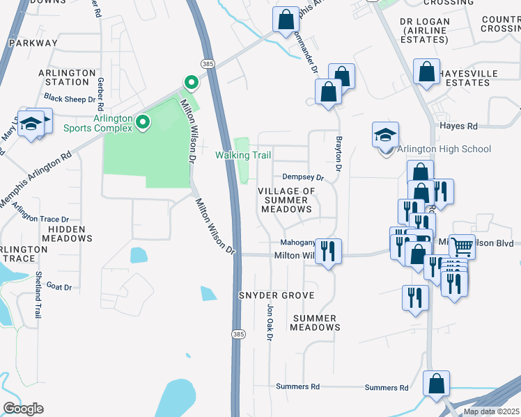 map of restaurants, bars, coffee shops, grocery stores, and more near 5388 Milton Ridge Drive in Arlington