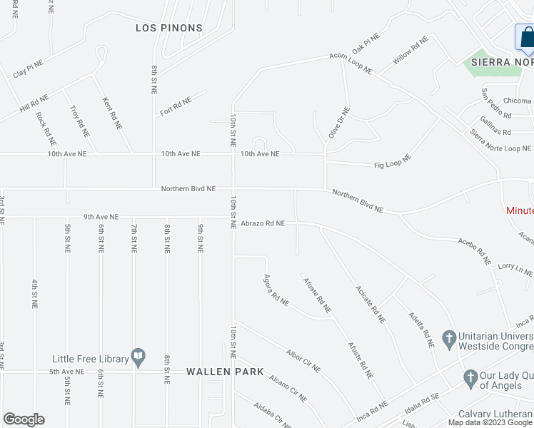 map of restaurants, bars, coffee shops, grocery stores, and more near 1033 Abrazo Road Northeast in Rio Rancho