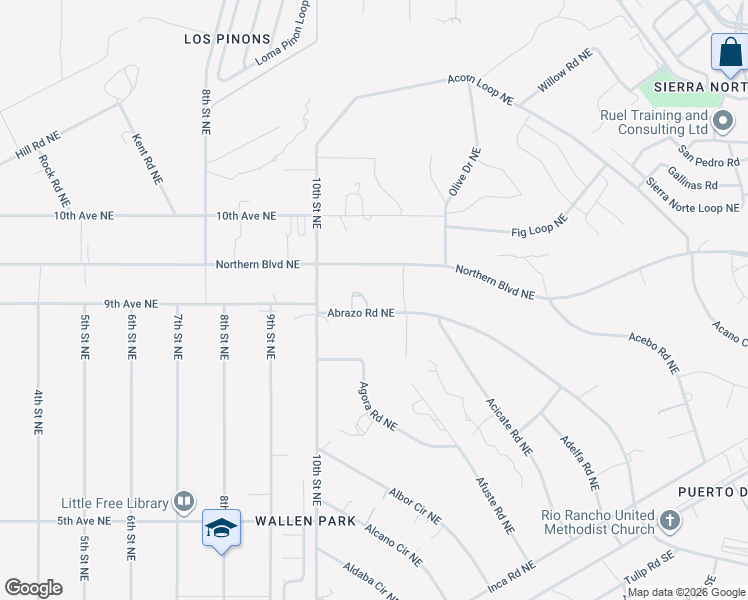 map of restaurants, bars, coffee shops, grocery stores, and more near 1012 Abrazo Road Northeast in Rio Rancho