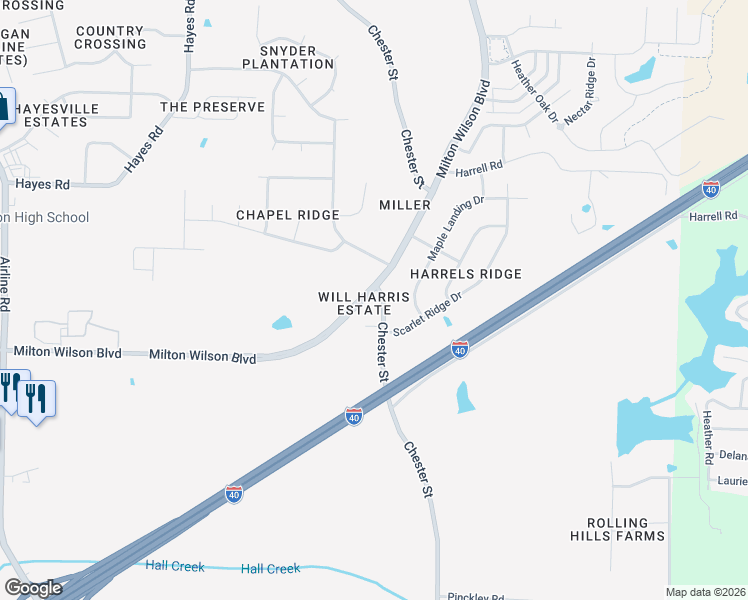 map of restaurants, bars, coffee shops, grocery stores, and more near 5375 Harris Road in Arlington