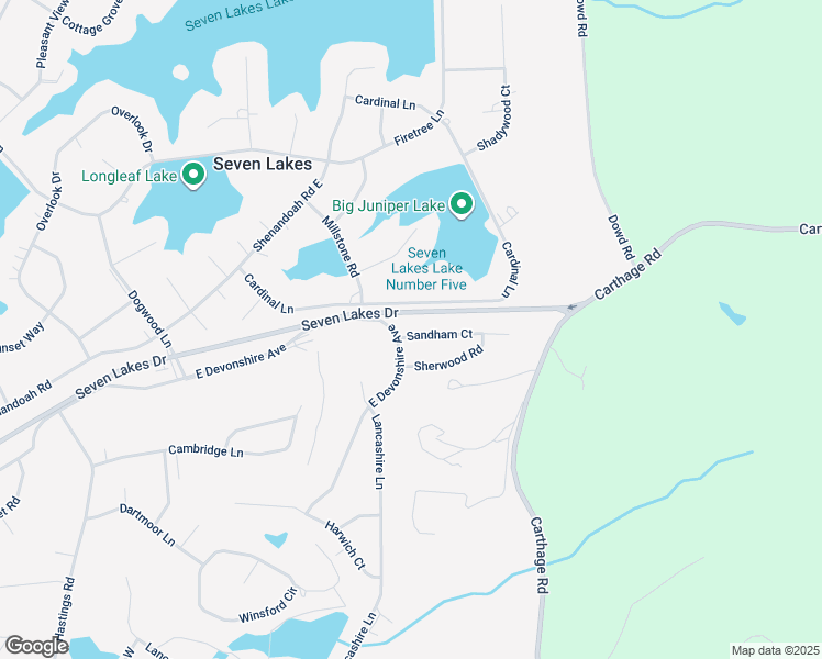 map of restaurants, bars, coffee shops, grocery stores, and more near 105 Sherwood Road in Seven Lakes