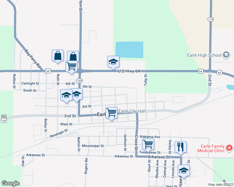 map of restaurants, bars, coffee shops, grocery stores, and more near 923 3rd Street in Earle