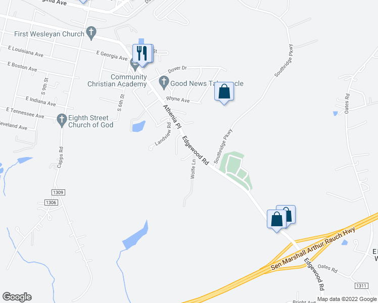 map of restaurants, bars, coffee shops, grocery stores, and more near 1006 Edgewood Road in Bessemer City