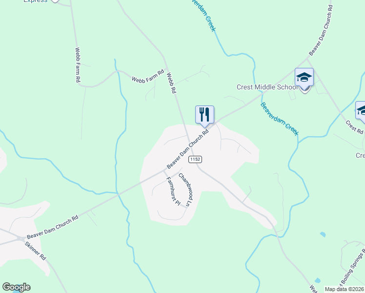 map of restaurants, bars, coffee shops, grocery stores, and more near 108 Devin Drive in Shelby