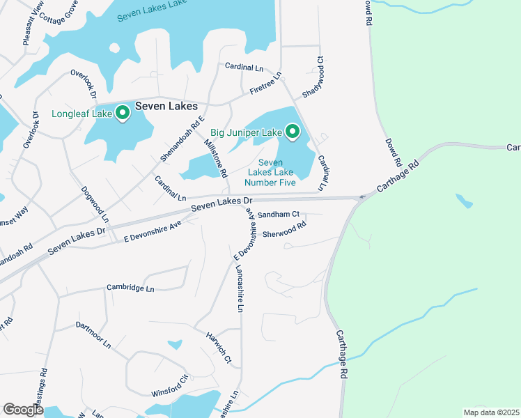 map of restaurants, bars, coffee shops, grocery stores, and more near 101 Sandham Court in Seven Lakes