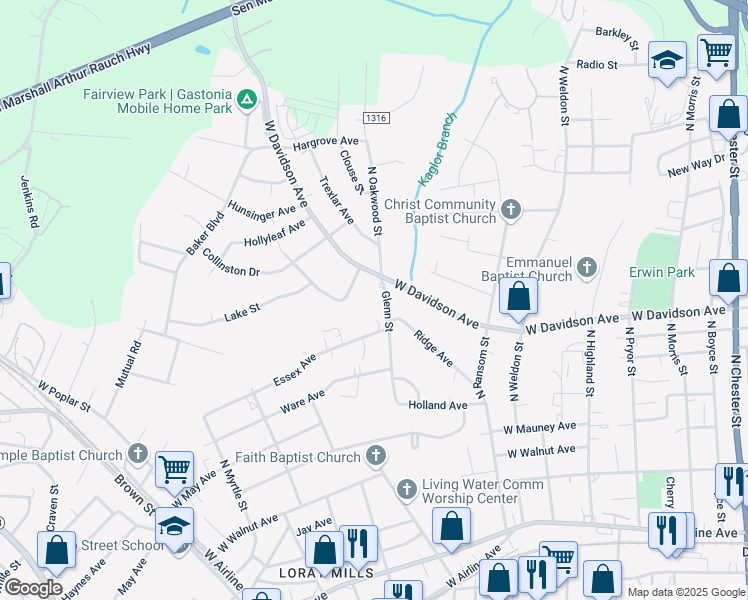 map of restaurants, bars, coffee shops, grocery stores, and more near 705 Evening Shade Lane in Gastonia