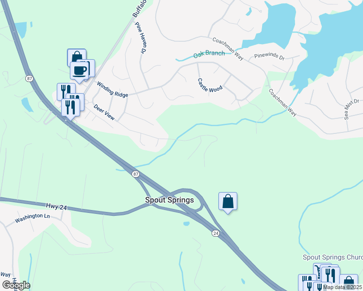 map of restaurants, bars, coffee shops, grocery stores, and more near 602 Deer View in Sanford