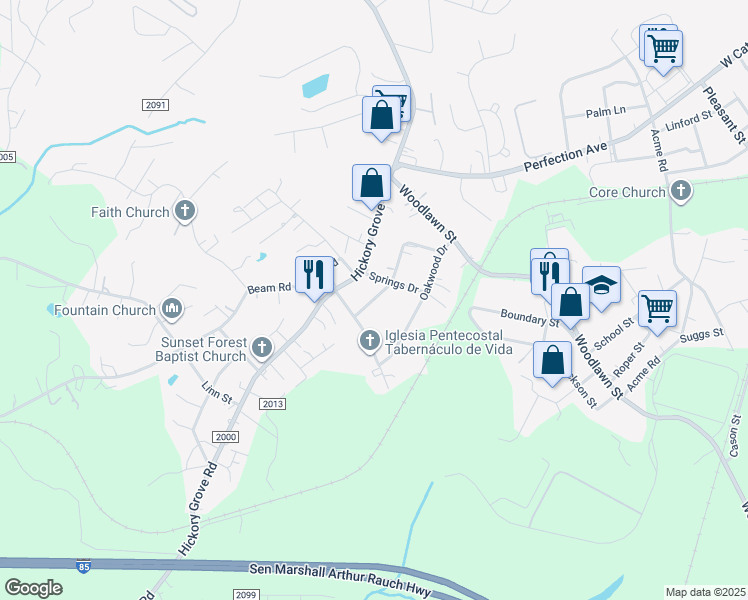 map of restaurants, bars, coffee shops, grocery stores, and more near 110 Sebring Drive in Belmont