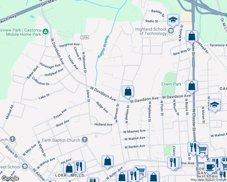 map of restaurants, bars, coffee shops, grocery stores, and more near 1003 New Beginnings Avenue in Gastonia