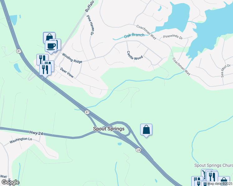 map of restaurants, bars, coffee shops, grocery stores, and more near 602 Deer View in Sanford