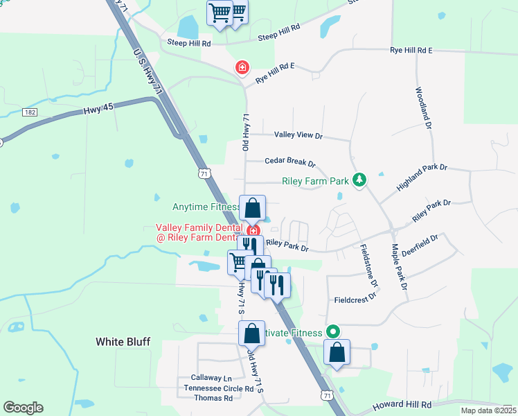 map of restaurants, bars, coffee shops, grocery stores, and more near 5905 Park Valley Circle in Fort Smith