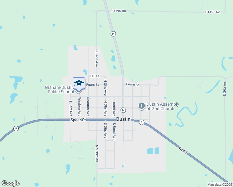 map of restaurants, bars, coffee shops, grocery stores, and more near 216 Broadway in Dustin