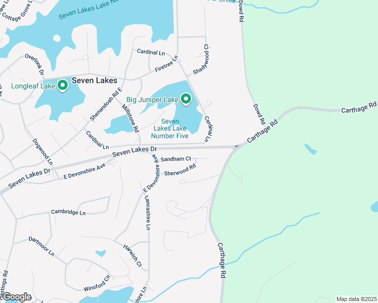 map of restaurants, bars, coffee shops, grocery stores, and more near 121 Sandham Court in Seven Lakes