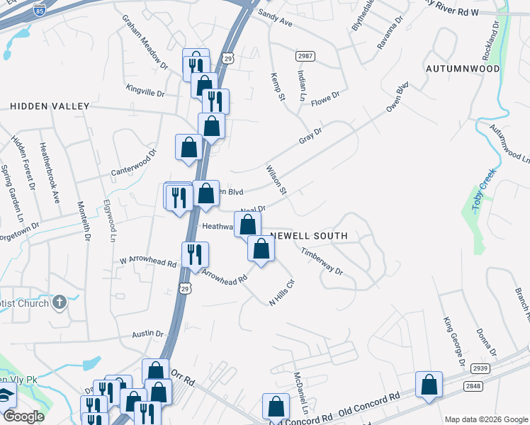 map of restaurants, bars, coffee shops, grocery stores, and more near in Charlotte