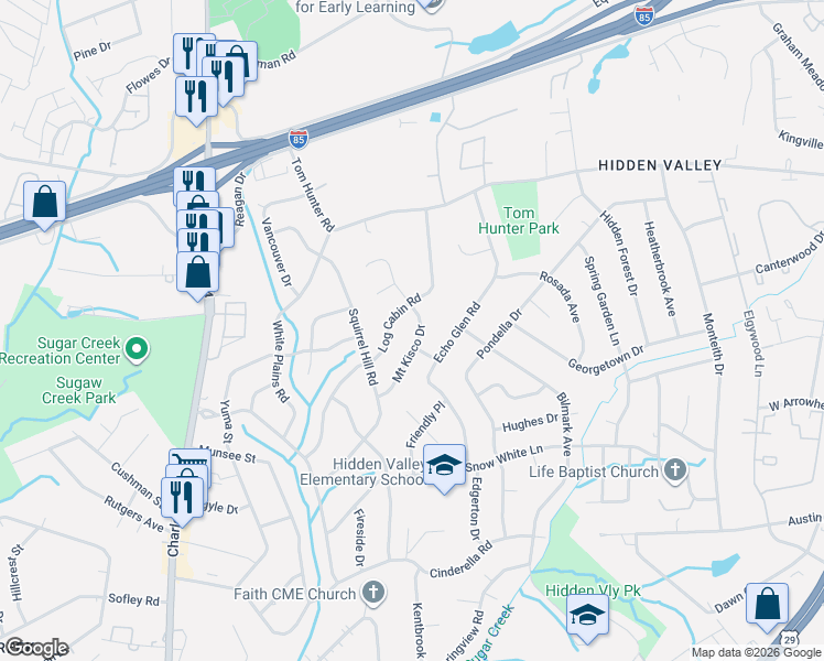 map of restaurants, bars, coffee shops, grocery stores, and more near 1131 Mount Kisco Drive in Charlotte