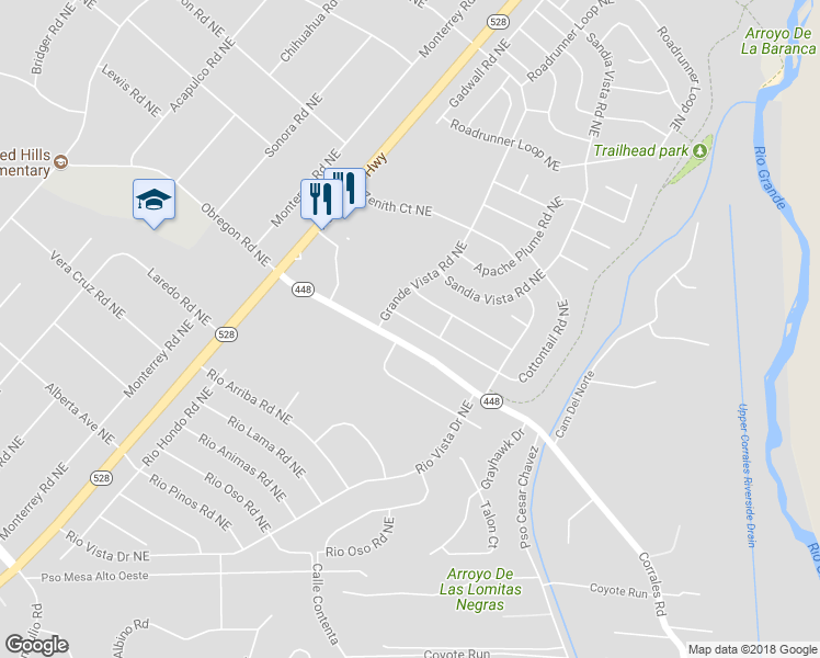 map of restaurants, bars, coffee shops, grocery stores, and more near 6062 Cottontail Road Northeast in Rio Rancho